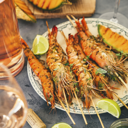 Gambas et melon grillé