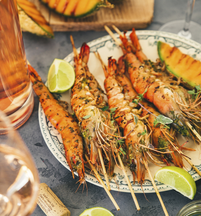 Gambas et melon grillé