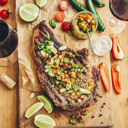 Mexican-style rib of beef with bell pepper salsa