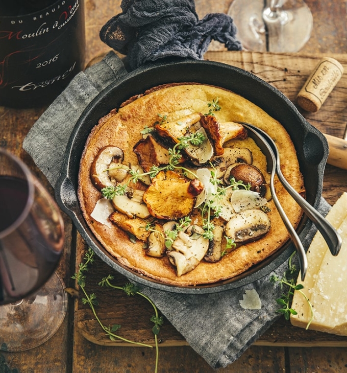 Dutch baby pancakes with mushrooms