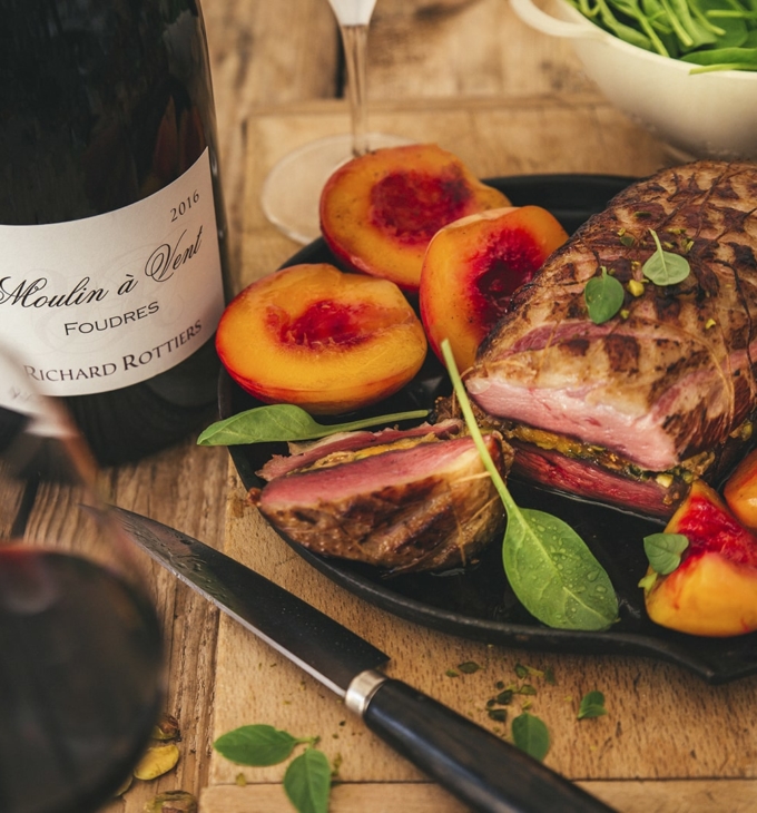 Magret de canard aux fruits secs et nectarines rôties