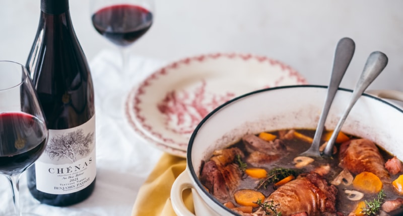 Coq au vin et tagliatelles fraîches